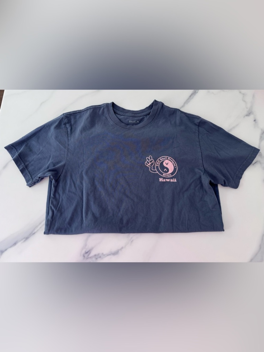 RVCA Navy Tee with Pink Hawaii Emblem - Picture 8 of 10